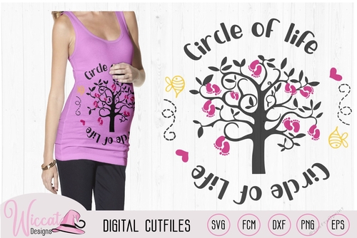 Circle of life, tree with little feet, Pregnant belly design, 