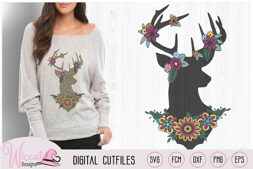 Flower Deer, Silhouette Reindeer, Christmas sweater svg
