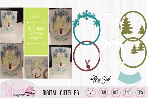 Snow globe Christmas card, Card Template, Reindeer Woodland card, paper craft cut file, 