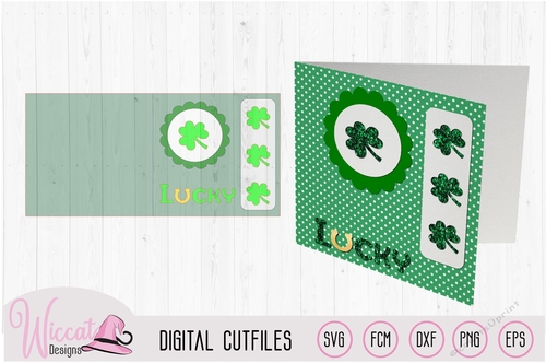 Lucky Clover st patricks day Card template, square clover card svg,  