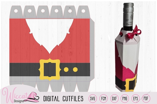 Santa wine bottle sleeve svg, Christmas bottle wrapper 
