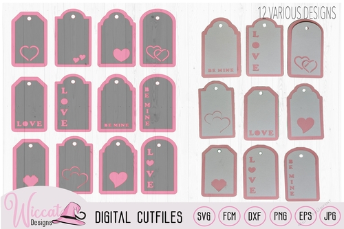 Valentine 2 layered gift tags svg cut file, 12 gift tags