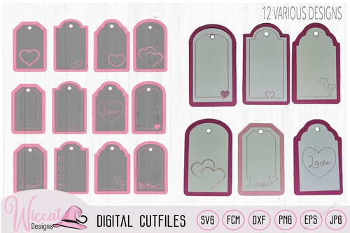 Valentine foil/pen gift tags svg cut file, 12 gift tags