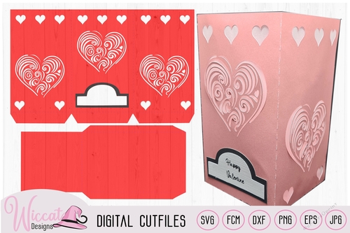 Valentine swirl heart lantern svg, DIY luminaire cut file