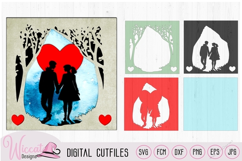love Couple in the woods svg, Valentine 3D Layered paper paper craft,