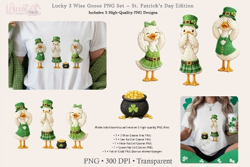 Lucky Knit Geese PNG Set, St Patricks Day wise Goose Clipart,