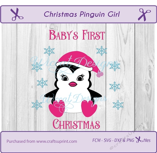 Christmas baby girl penguin cut file