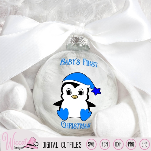 Christmas baby boy penguin, First christmas cut file