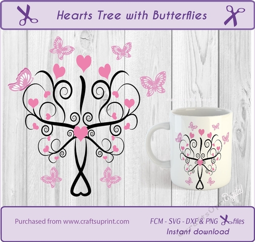 Heart tree with butterflies SVG cut file