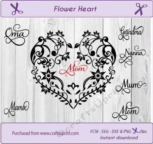 Mothers dat Flower heart,  heart monogram svg cut file