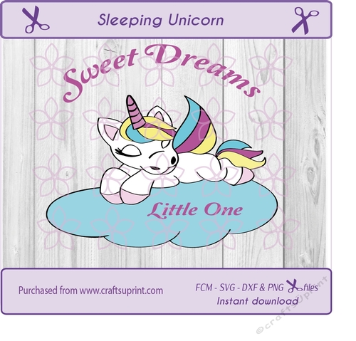 Sleeping baby unicorn on cloud svg cut file for all cut machines