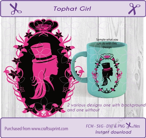 Top hat Girl silhouette  Girl Portrait flower frame  SVG cut file