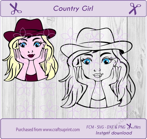 Country Girl, Cowboy girl, barn girl, line art drawing, SVG cut file 