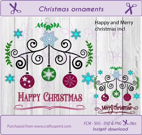 Happy christmas ornaments, ornament svg,Merry christmas branch, cut file for all cut machines
