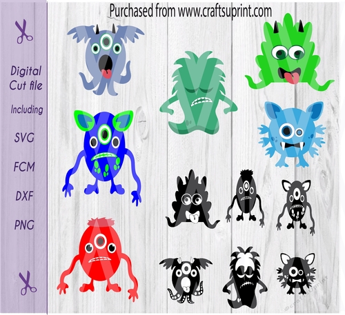 Cute little monsters in color layered and black and white