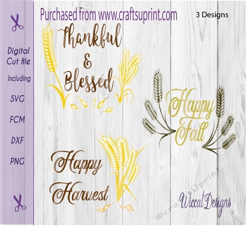Happy Fall, Thankfu, Blessed, quotes, Harvest, wheat, scanncut, die cut,
