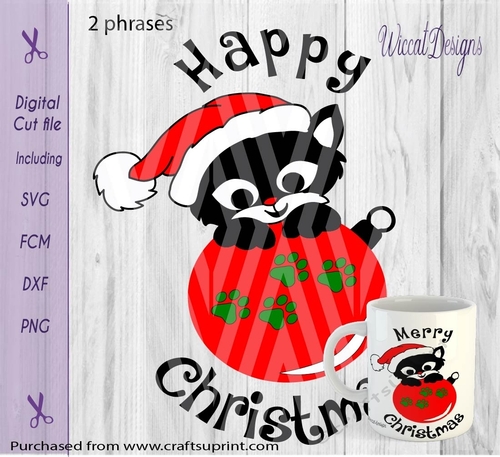 Christmas cat, Bauble cut file, Happy Christmas, Cat ornament cut file
