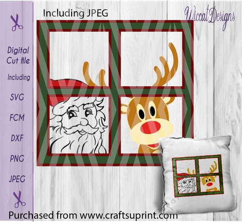 Sanat behind a window, reindeer cut file 