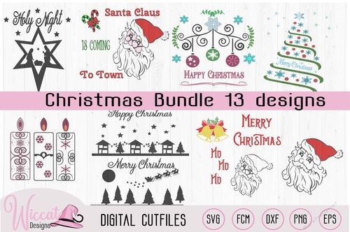 Christmas bundle, tree, candles, branches, Santa, nativity cut files