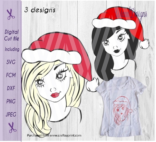 Christmas girl, teen, Christmas hat, svg cut file