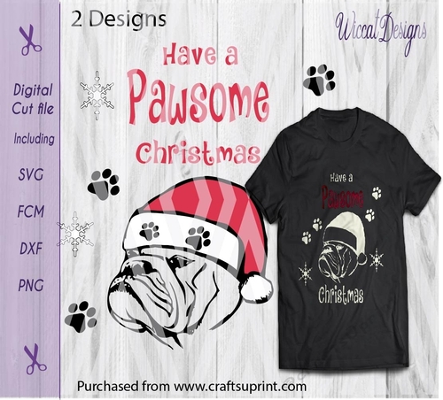 Bulldog, Paws, Christmas dog, Santa dog, animal cut file 