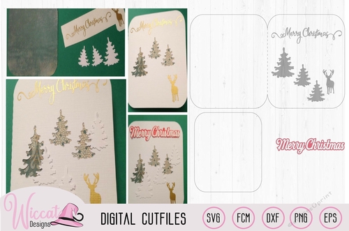 Christmas card, Christmas Wishes, Christmas trees, reindeer cut file