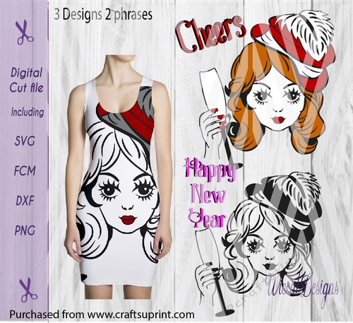 Women, dress, Cheers, girl, newyear svg cut file