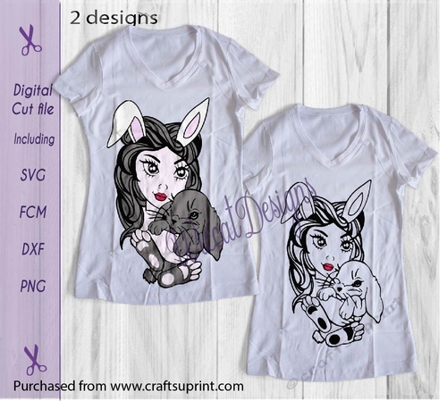 Girl with bunny ears, Bunny girl, rabbit girl, shirt,  digital svg cut file