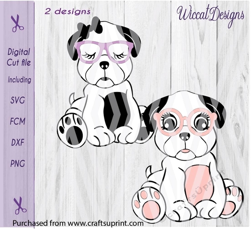 Hipster pug, girly pug, dog, svg cut file