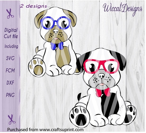 Hipster pug, boy pug, dog, svg cut file