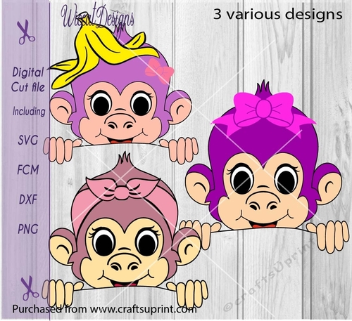 Girl Monkey, peekaboo, girl shirt, cute monkey, cut file design, zoo animals, funny animal