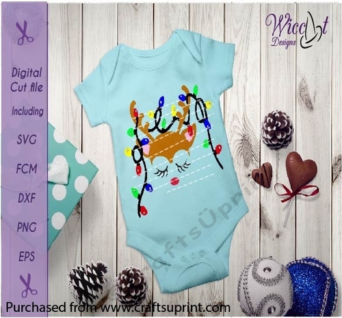 Christmas lights Reindeer face, cute deer, Christmas design, antlers, doe, Girl cut file