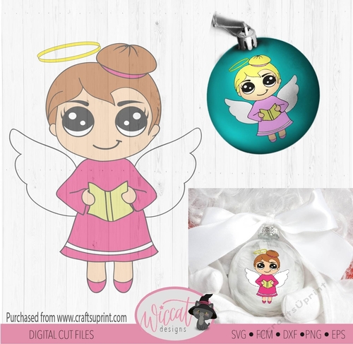 Singing Christmas angel, Kawaii angel, Cute angel girl, Ornament svg, digital cut files