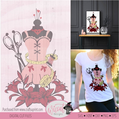 Sewing mannequin with scissors and measuring tape, women shirt, love to craft, scanncut file, digital cut file