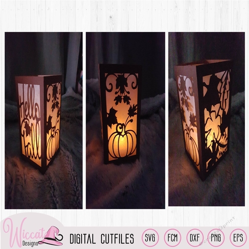Happy fall lantern template, pumpkin and leaves, paper craft