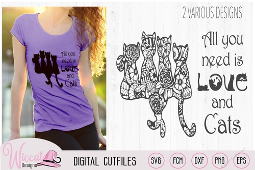 Doodle cats all you need is love, cat quote word art, tumbler design, 