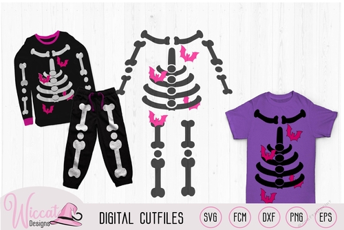 Girl skeleton with bats, halloween costume svg