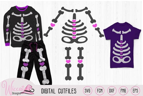 Girl skeleton with hearts, halloween costume svg