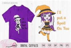 Cute Halloween witch, Ill put a spell on you quote, big witch hat