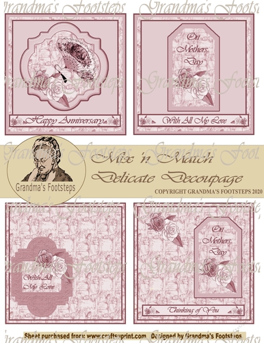 Mix n Match, Delicate Decoupage Toppers, for 6 x 6 inch cards