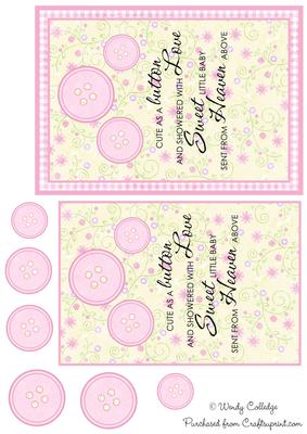 Baby Girl Card - Cute as a Button