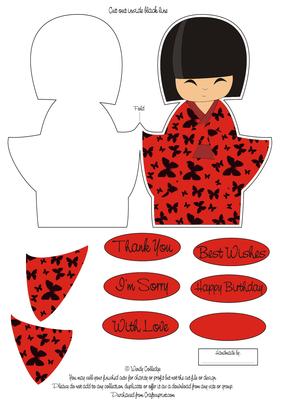 Red Kokeshi Doll Shaped Card