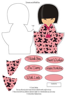 Pink Kokeshi Doll Shaped Card