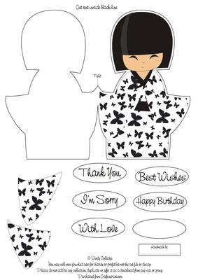 Monotone Kokeshi Doll Shaped Card