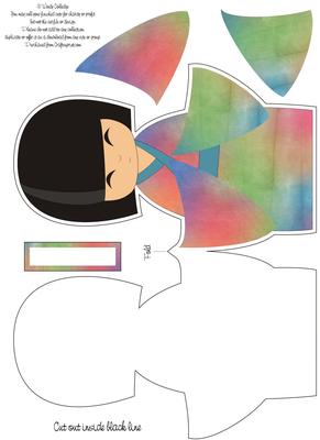 Large Rainbow Kokeshi Doll Shaped Card