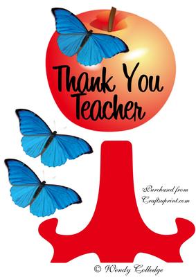 Apple & Butterfly Plate Sheet & Stand Thank You Teacher