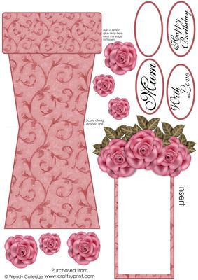 Vintage Pink Rose & Patterned Flower Pot Card