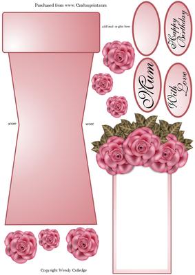 Vintage Pink Rose Flower Pot Card