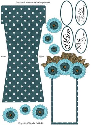 Blue & Dark Teal Polk Dot Flower Pot Card