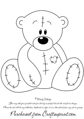 Stitched Teddy Digital Stamp / Glass Painting